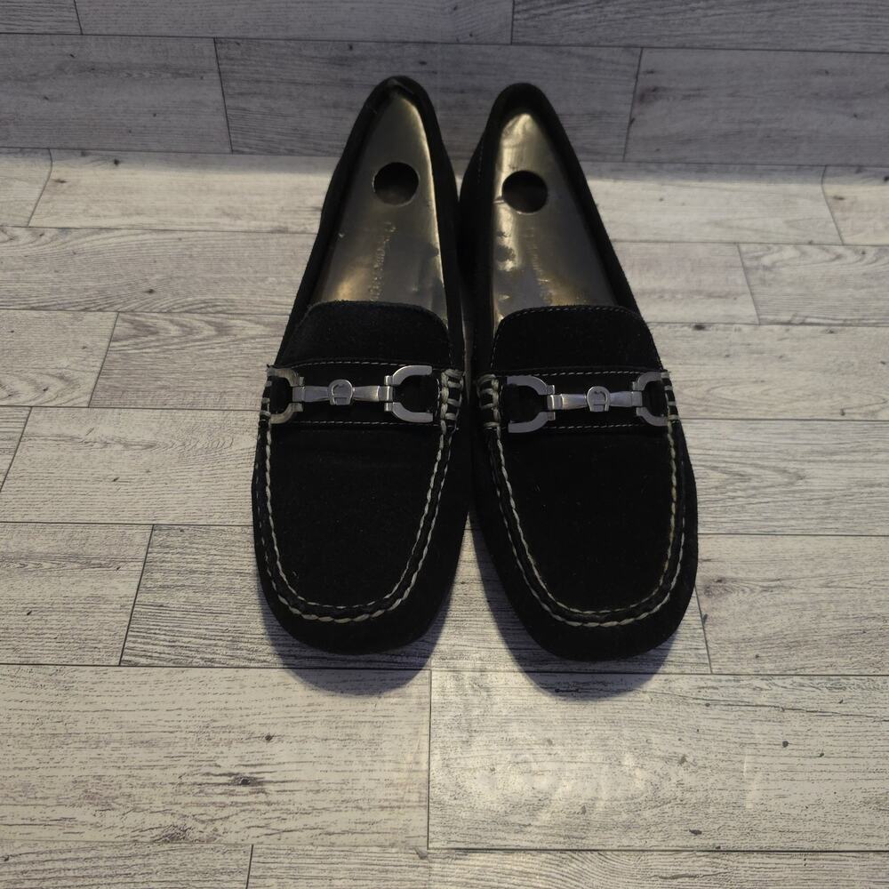 Etienne Aigner Patricia Black Suede Horsebit Loafers Womens 6M‎